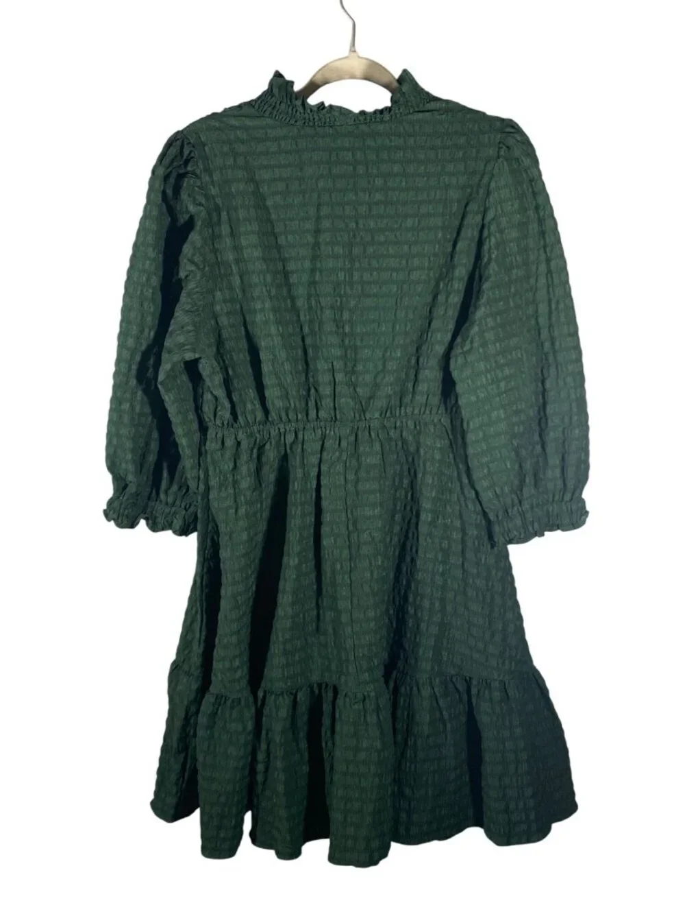 Umgee Green Smocked Waist Mini Dress With Ruffle Trim & Long Sleeves Size L - Picture 3 of 10